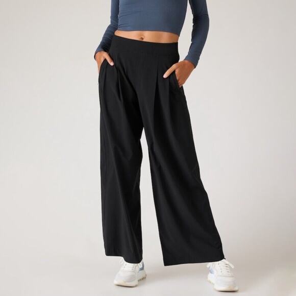 Athleta Black Brooklyn Heights High Rise Waist Wide Leg Athletic Trouser Size 22